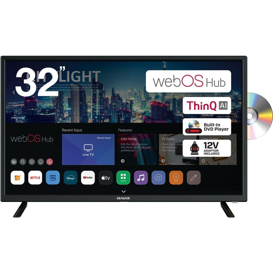 AIWA 32" LED WebOS ThinQ AI Smart HD TV & DVD Player Combo 12V Caravan Adapter