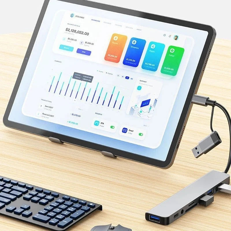 8 in 2 USB A + Type C HUB Docking Station with 3.5mm Audio Jack Adapter Micro SD