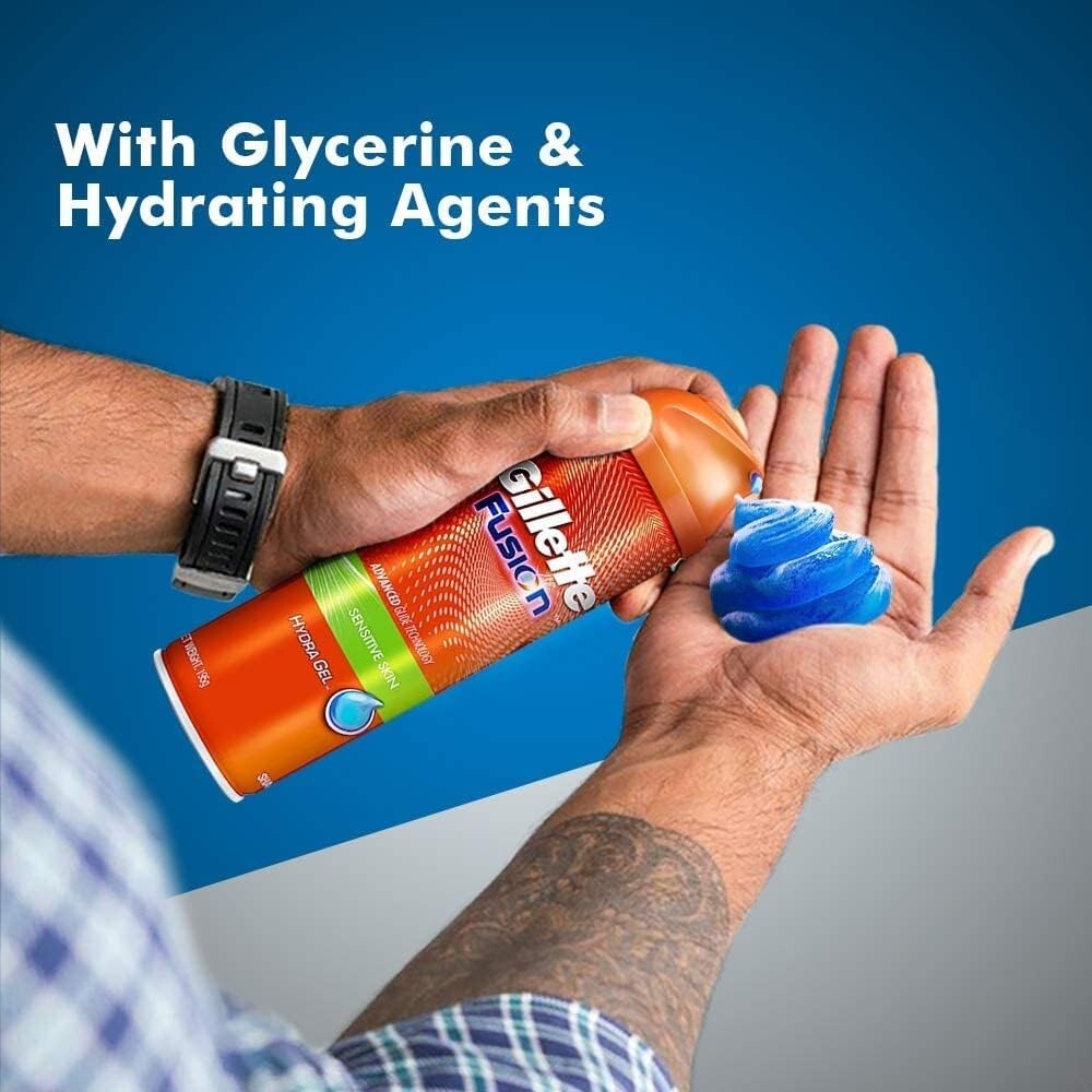 Gillette Fusion Hydra Sensitive Skin Shave Gel 3 x 195g Contains Glycerine