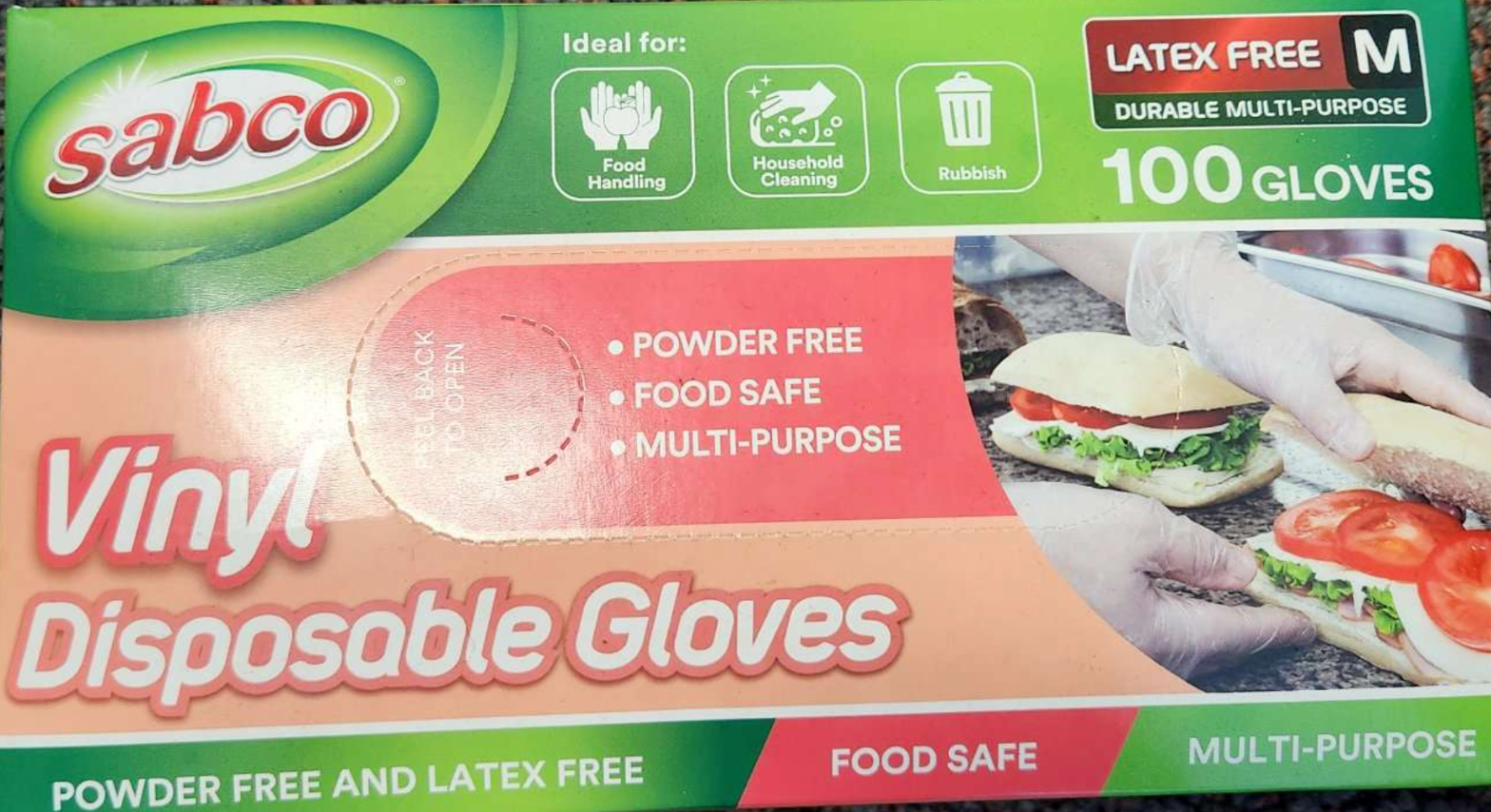 Sabco Vinyl Disposable Gloves 100 Pack Medium