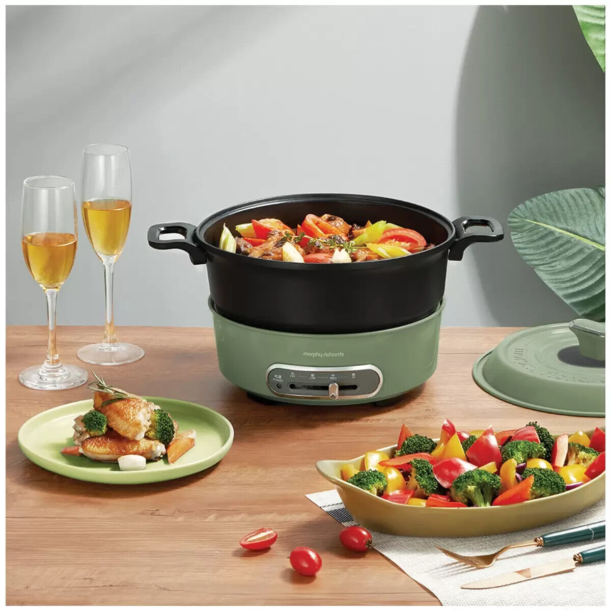 Morphy Richards Electric Pot Round Multifunction Grill Slow Cooker 1400W Green