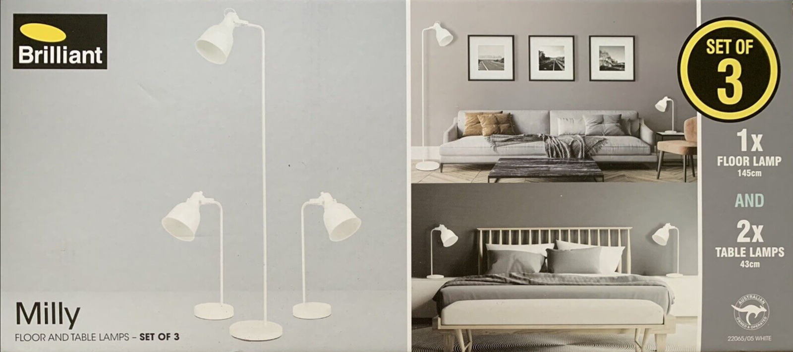 Brilliant Milly Floor and Table Combo Lamps Set of 3 White