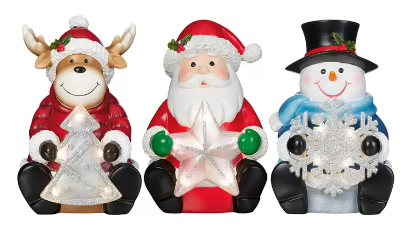 Christmas LED Holiday Figurine Night Light 3 Piece Indoor Use