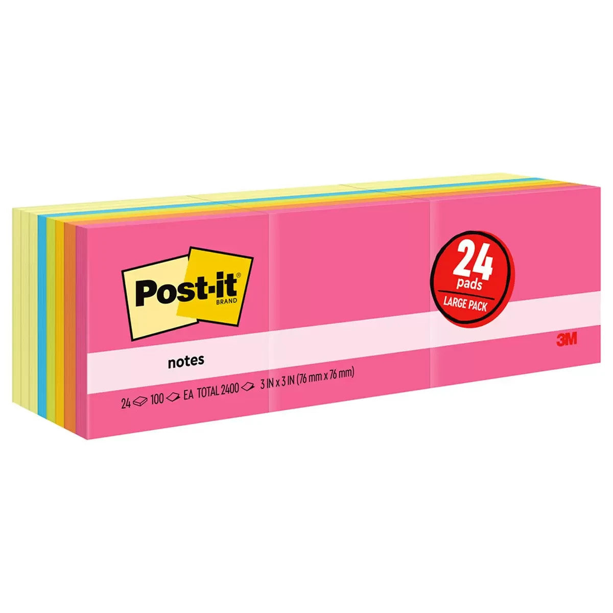 2x 24 Packs 3M POST IT Notes Super Sticky Pads x 100 Sheets 2400 Sheets Colours