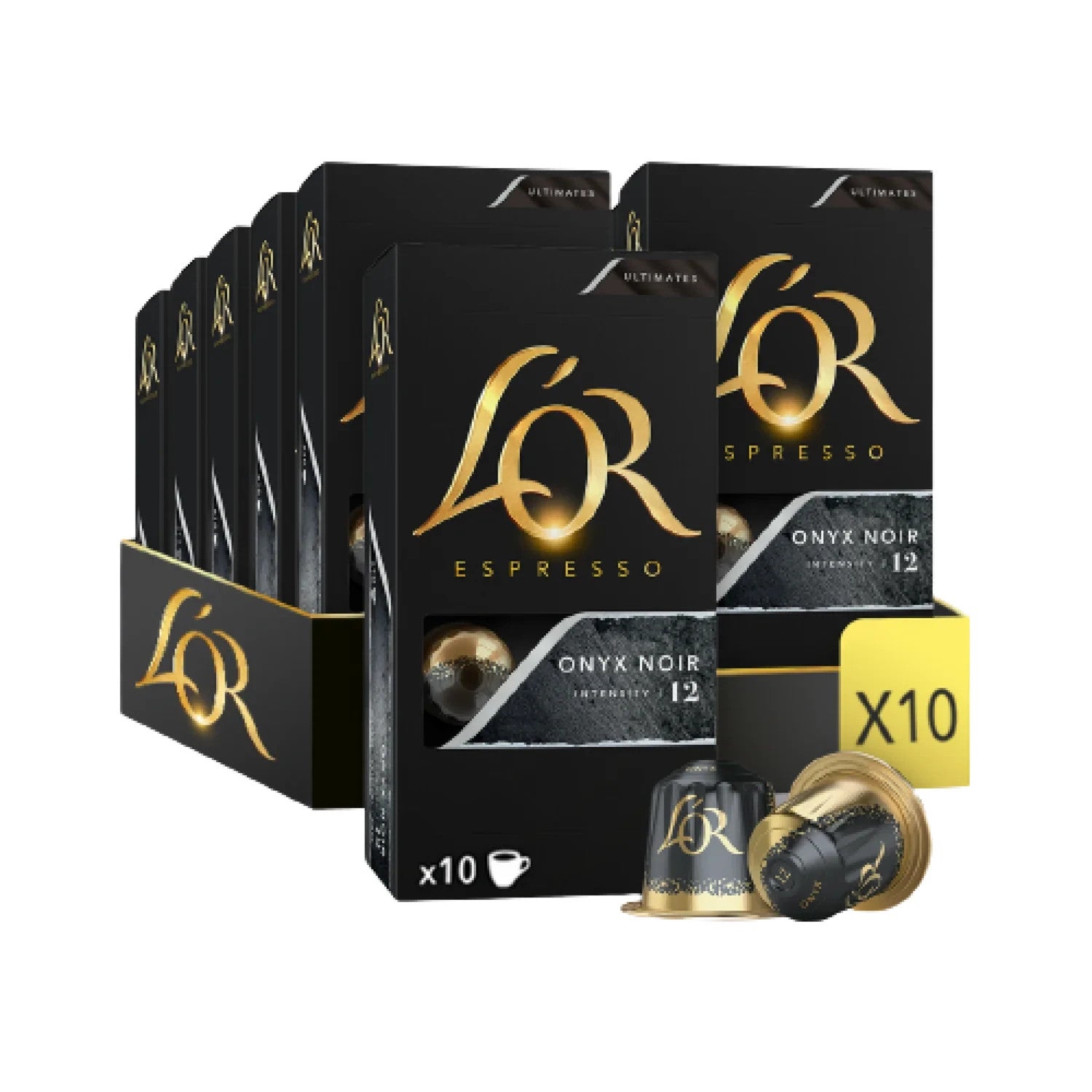 100 Pack L'OR Espresso Onyx Intensity 12 – LOR 10 Aluminium Capsules Per Pack