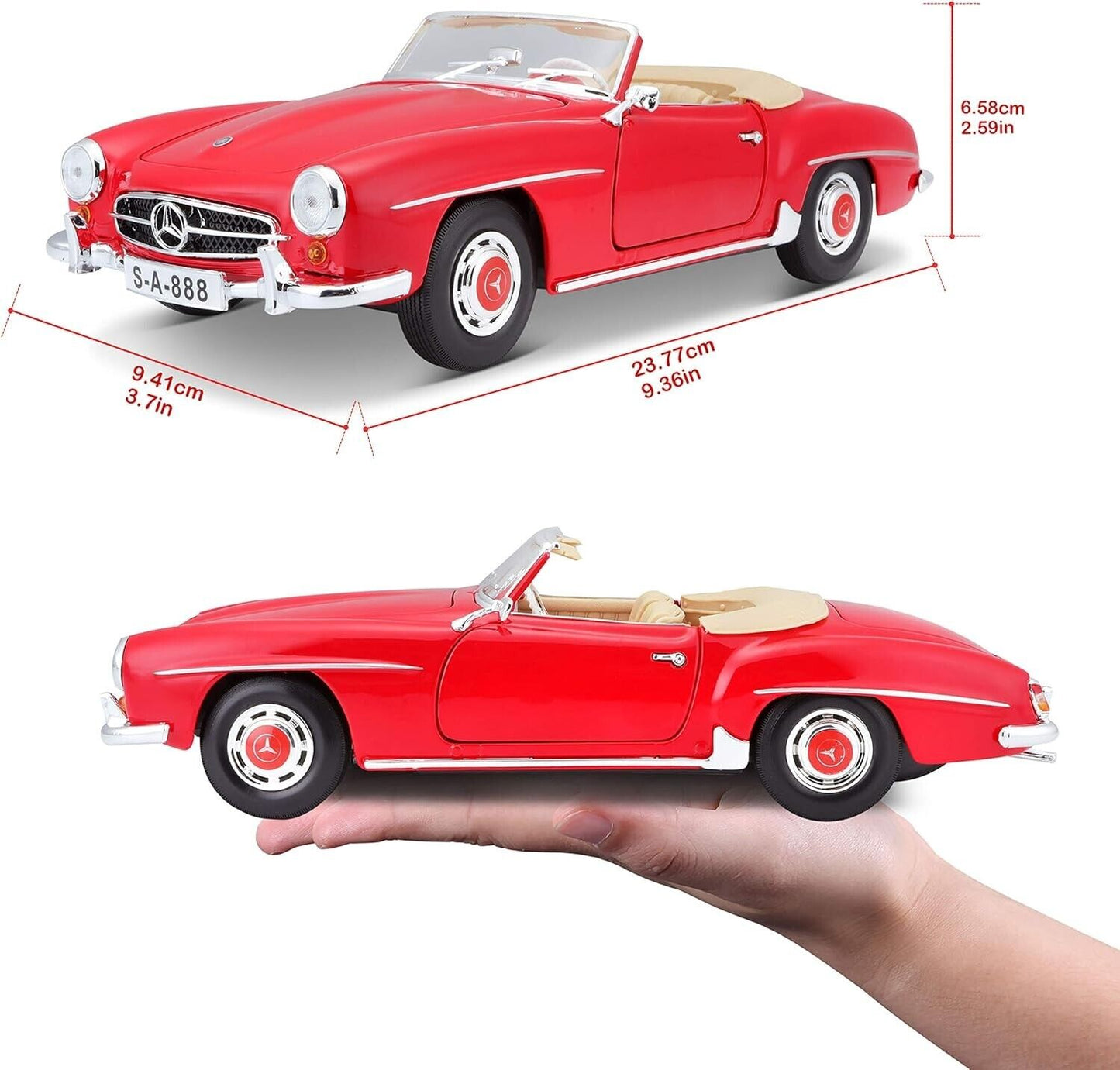 Maisto 1:18 1955 Mercedes-Benz 190SL Diecast Vehicle Display Car Red