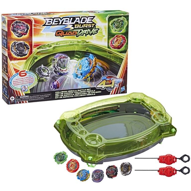 Beyblade Burst QuadDrive Collision Nebula Stadium Battle Set 2 Launchers 6 Tops