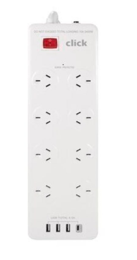 Surge Protected 8 Outlet  Powerboard Switch 4 USB Charing outlet USB-C