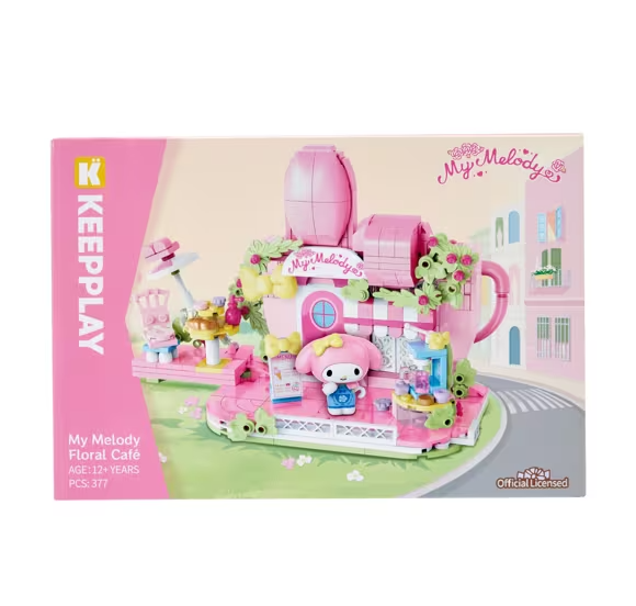 KeepPlay Sanrio Licensed My Melody Floral Cafe 377-Piece Building Brick Playset