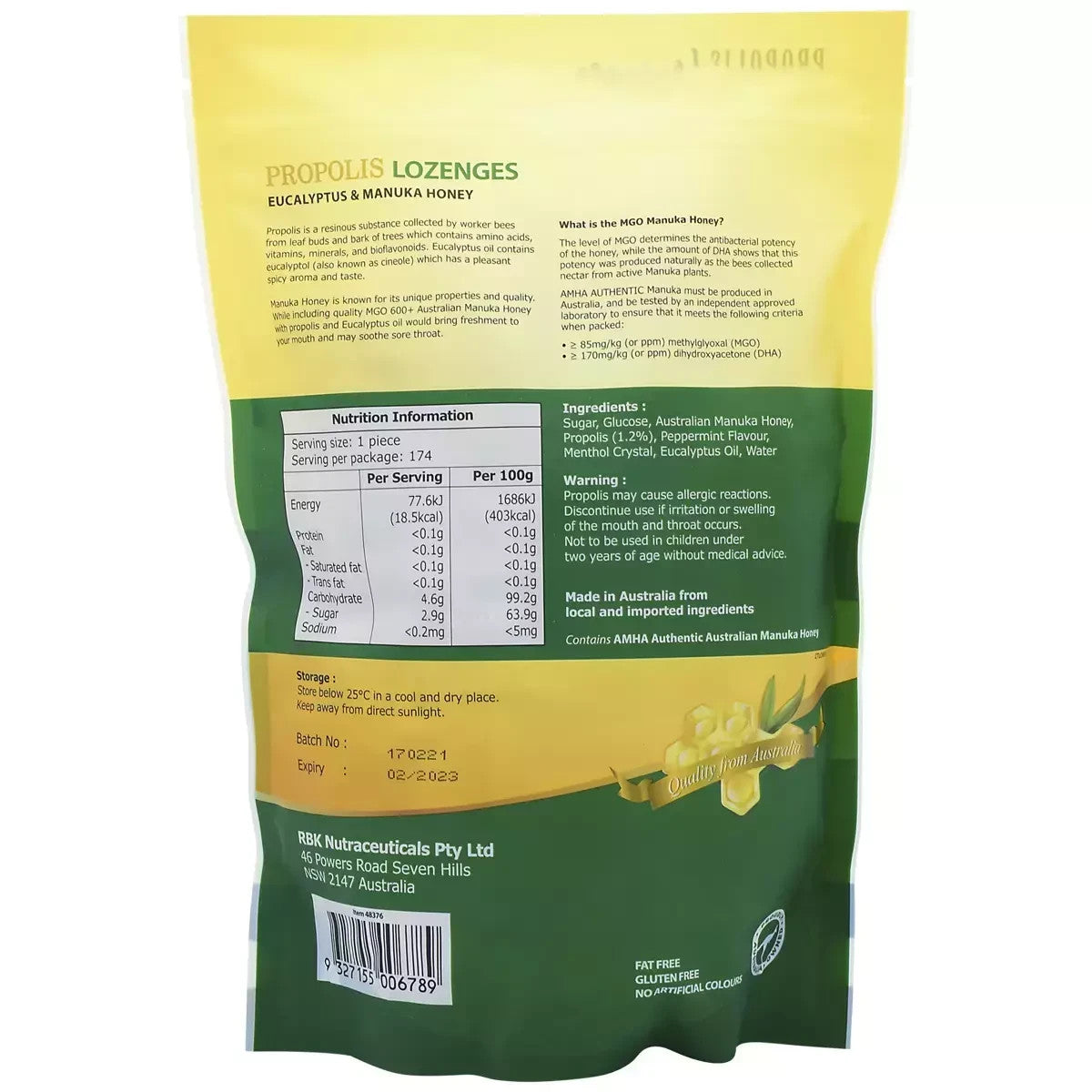 True Blue Propolis, Manuka Honey And Eucalyptus Lozenges 800g