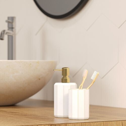 Bathroom Accessories 4pcs Set Soap Dispenser Tumbler Toilet Brush & Holder Gold