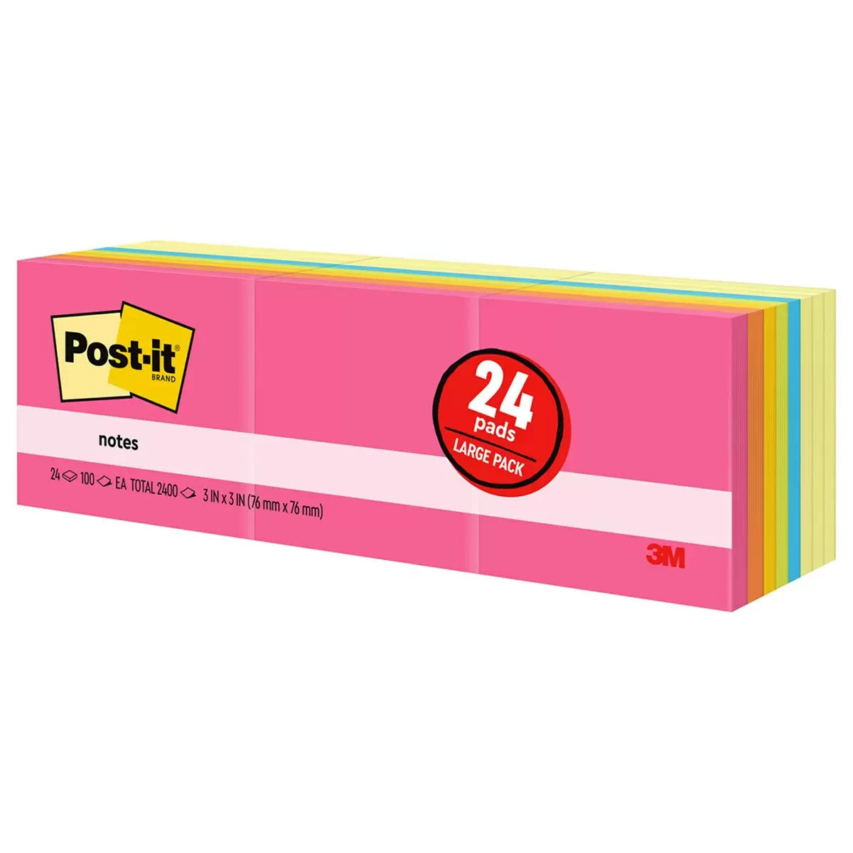 2x 24 Packs 3M POST IT Notes Super Sticky Pads x 100 Sheets 2400 Sheets Colours