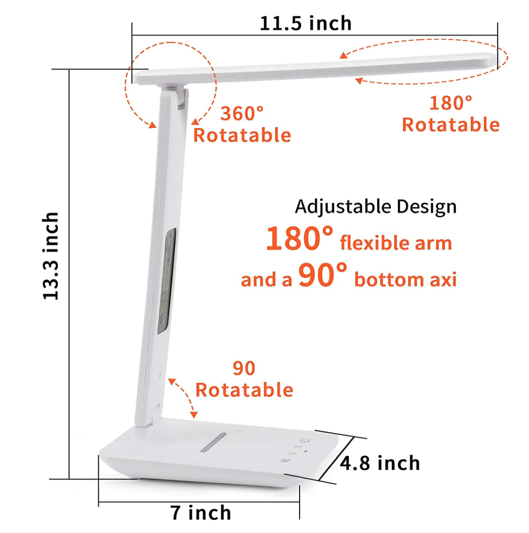 LED Desk Lamp with Wireless Charger, Table Lamp Clock, Alarm, Date, Temperature
