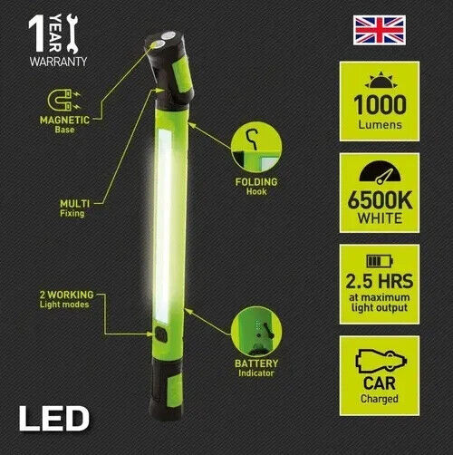 Luceco 1000 Lumens 10W LED Rechargeable Inspection Work Light  6500K Magnetic