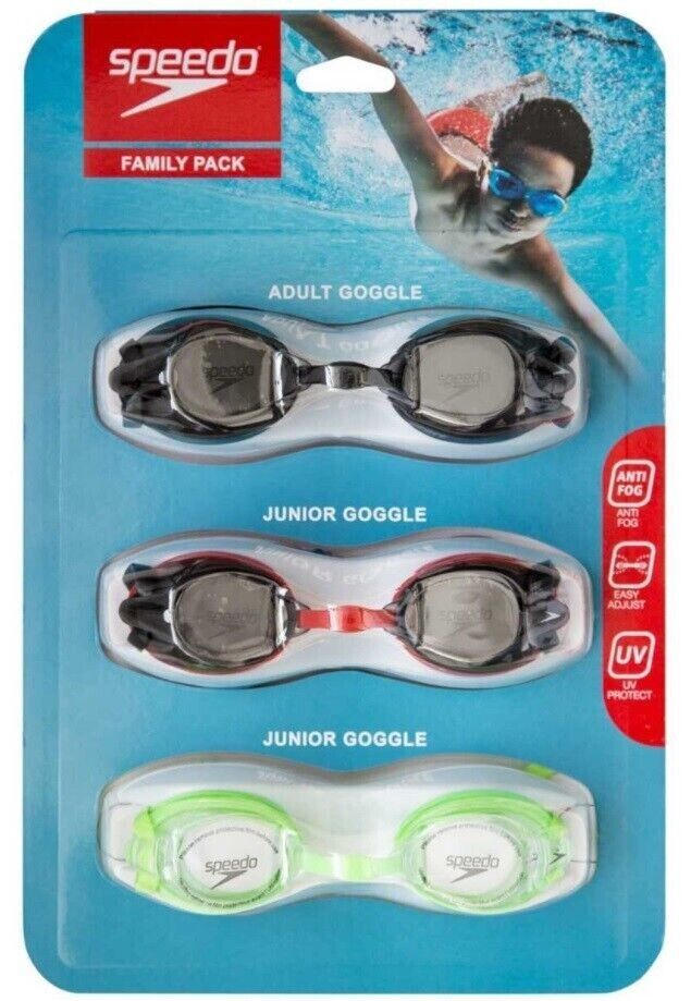 3pk SPEEDO GOGGLES Family VALUE PACK Adult Junior  UV Protection Anti-Fog Adjust
