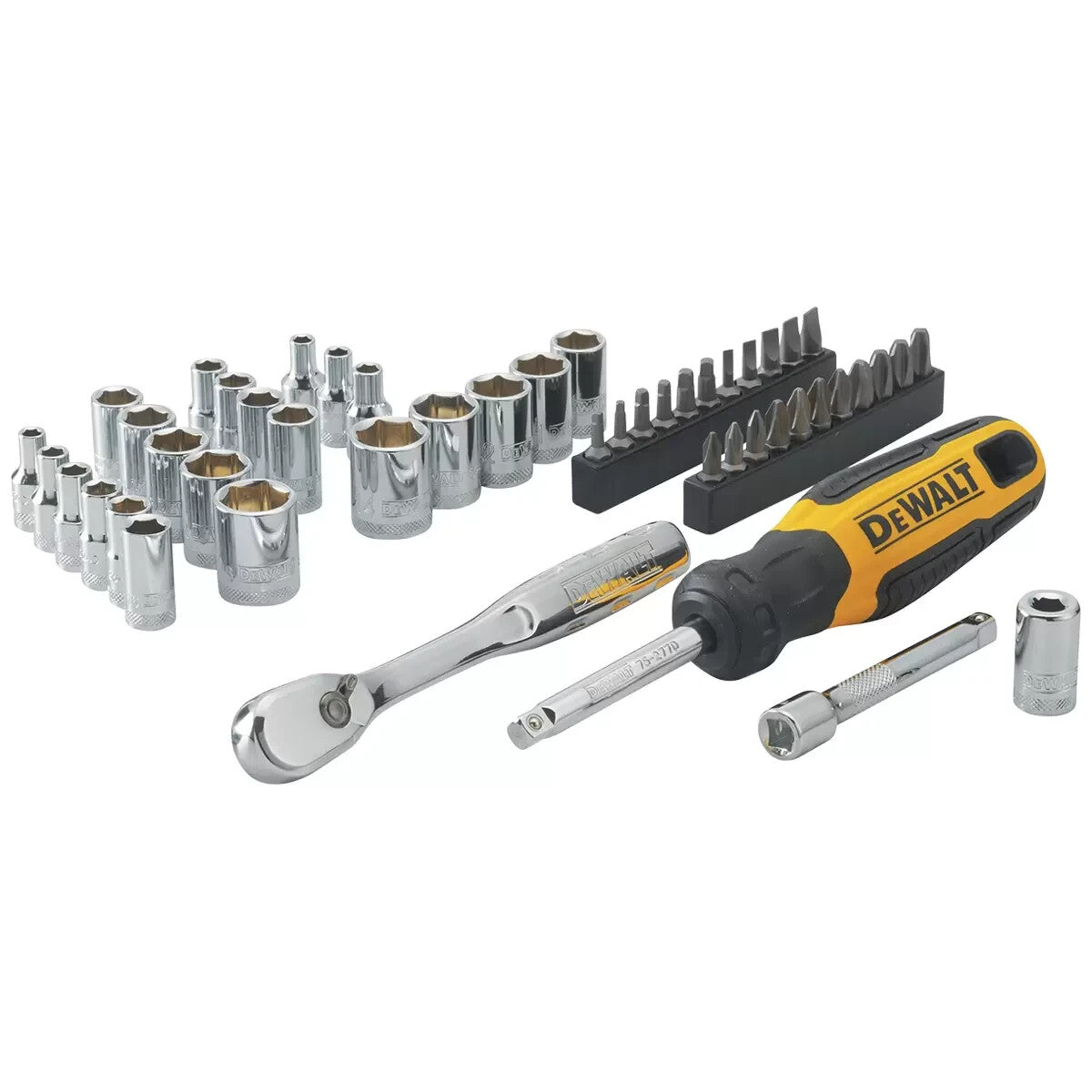 50 Piece DeWALT Socket Set Tools All Size Kit Spinner Handle Ratchet Polished
