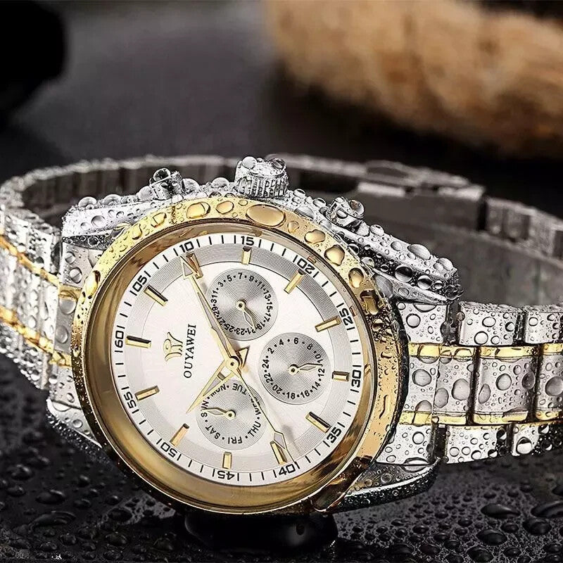 OUYAWEI Men mechanical watch Top Brand Luxury army gold colour stainless steel