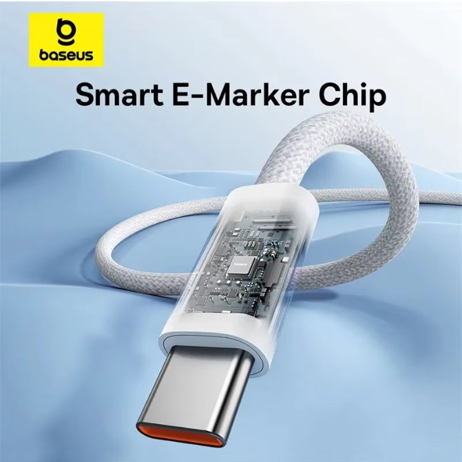Baseus 100W  5A QC 4.0 Fast Charging Data Cable E-Marker Chips USB C White 1M