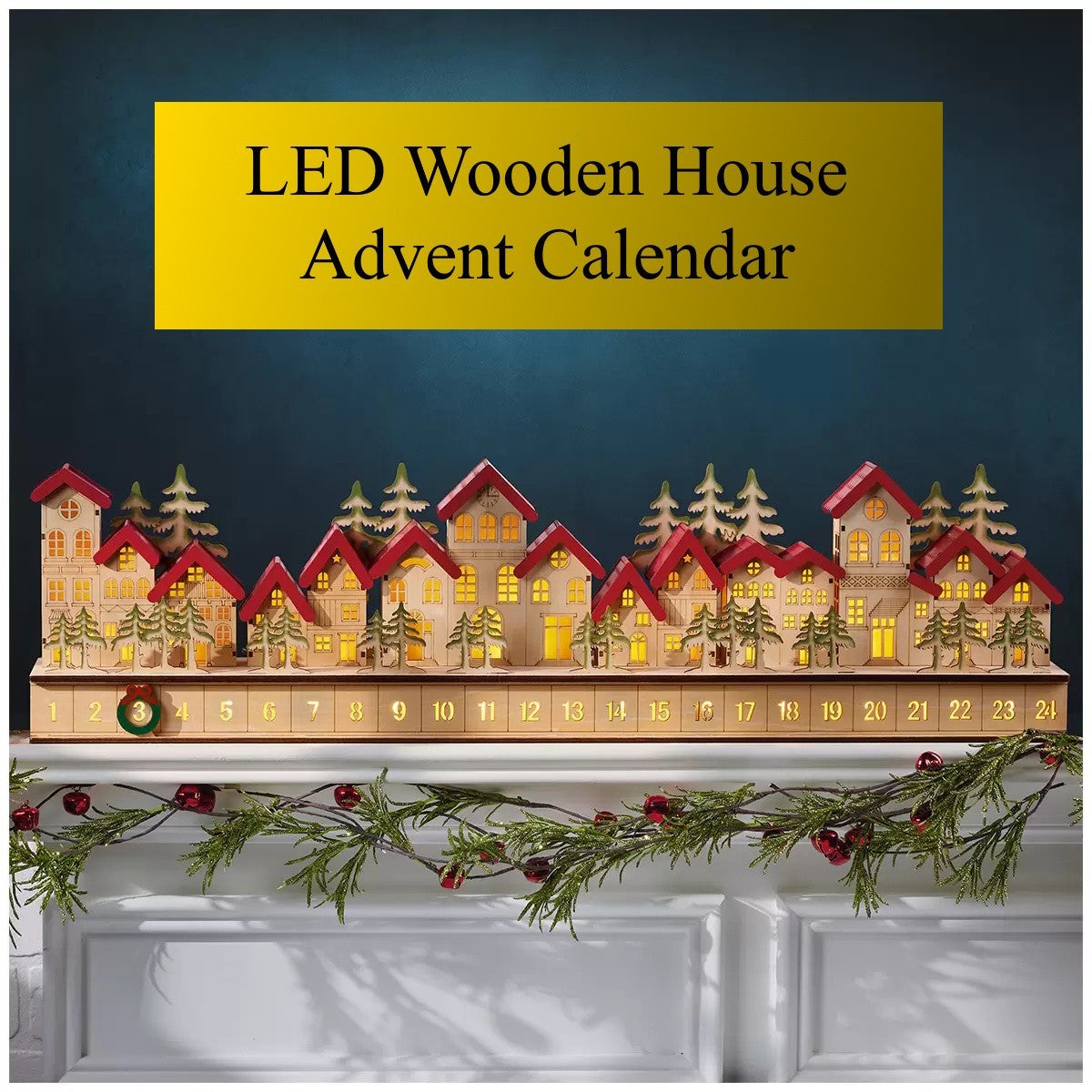LED Wooden House Advent Calendar – Hand Finished Festive Countdown Village