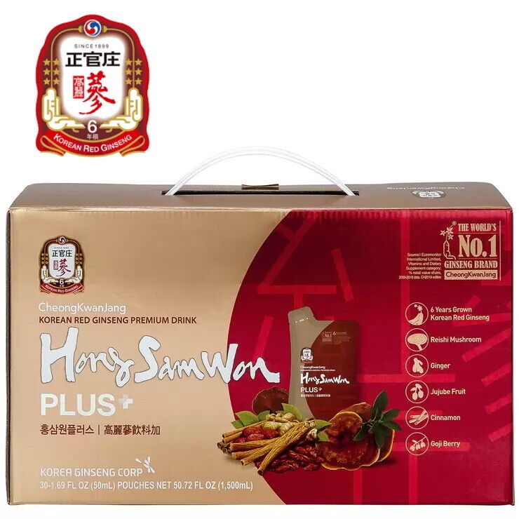 Hong Sam Won Korean Tea Energy Drink 30 Pouch 50ml Red Ginseng Herbal Plus