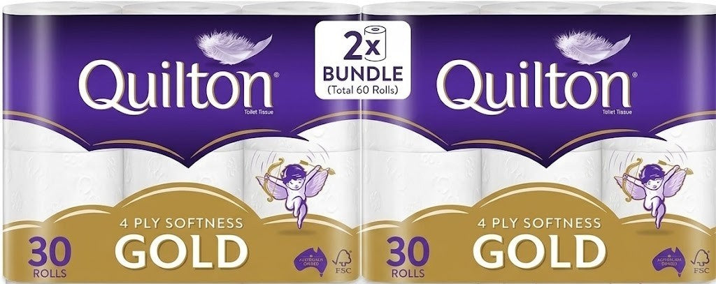 Quilton Gold 4 Ply Toilet Paper 60 Pack - New Value Pack Thick Soft & Gentle