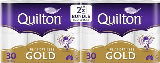 Quilton Gold 4 Ply Toilet Paper 60 Pack - New Value Pack Thick Soft & Gentle