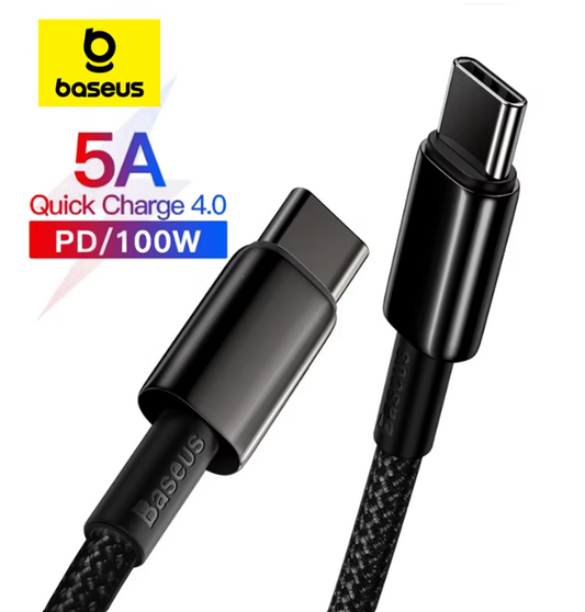 Baseus 100W  5A QC 4.0 Fast Charging Data Cable E-Marker Chips USB-C to USB-C 2M