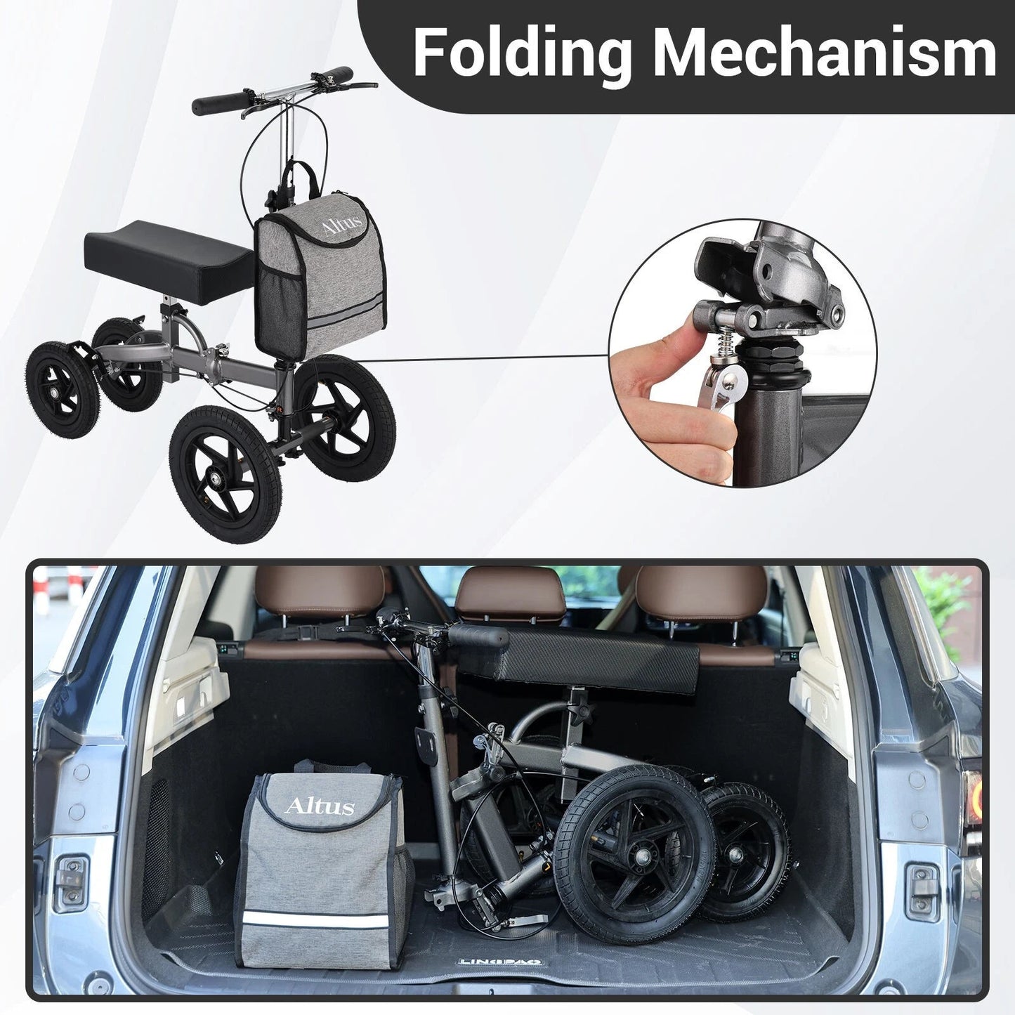 Altus Bariatric Knee Scooter Walker Foldable All-terrain 12 Inch Pneumatic Tires