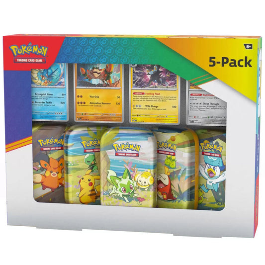 Pokémon Mini Tins 5 Pack + Bonus 4 Promo Cards Pokemon + 2 Pokémon TCG booster