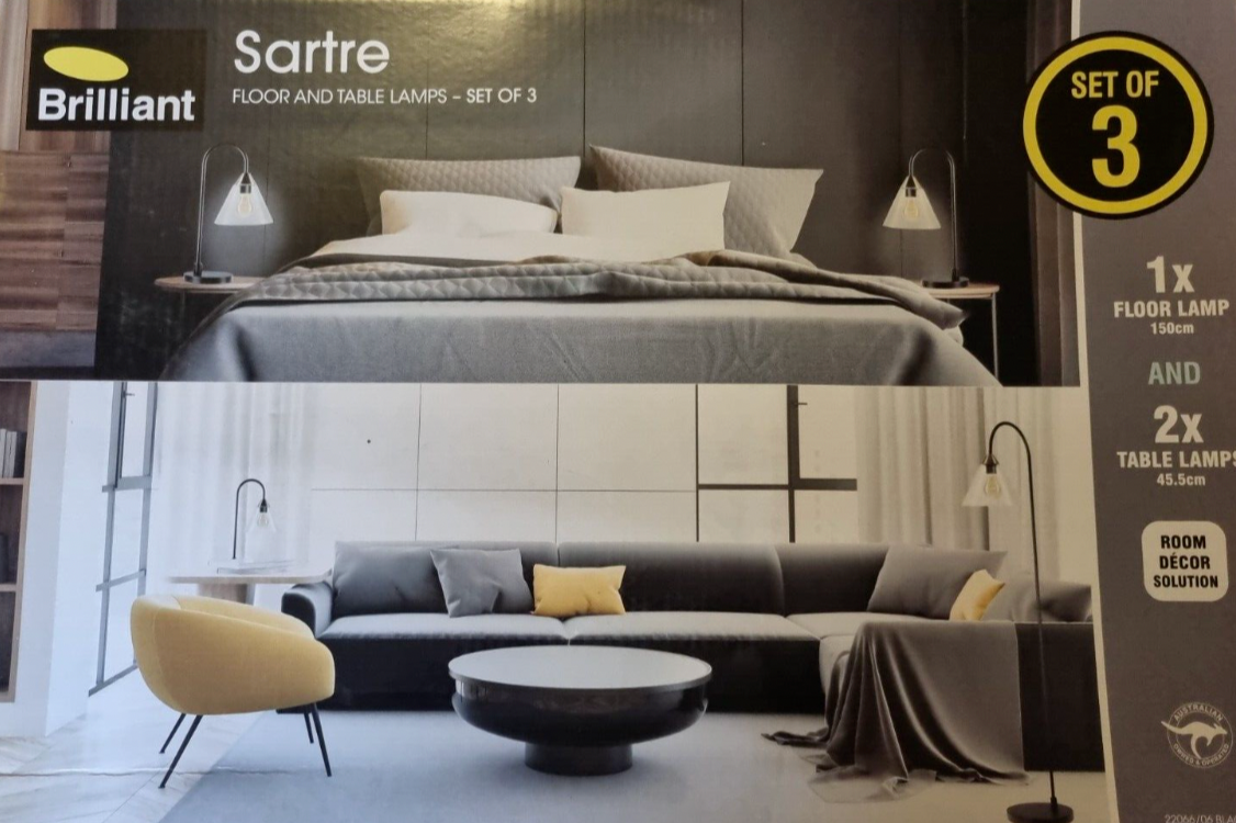 Brilliant Home Decor Sartre Floor and Table Lamp Set of 3