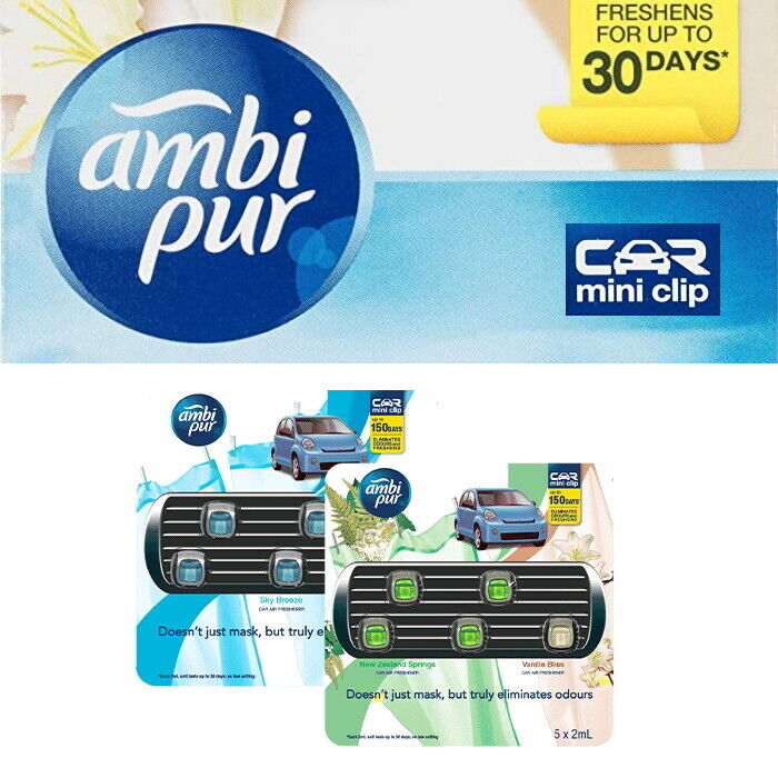 Ambi Pur Car Air Freshener Eliminates Odours Freshens vent attach 1x/2x/5x 2ml