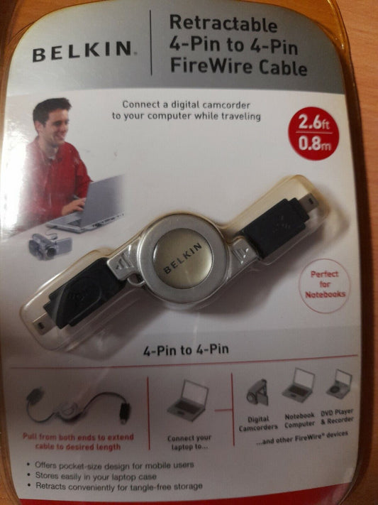 Belkin Firewire Cable 4pin - 4pin Retractable F3N402-2 Brand New