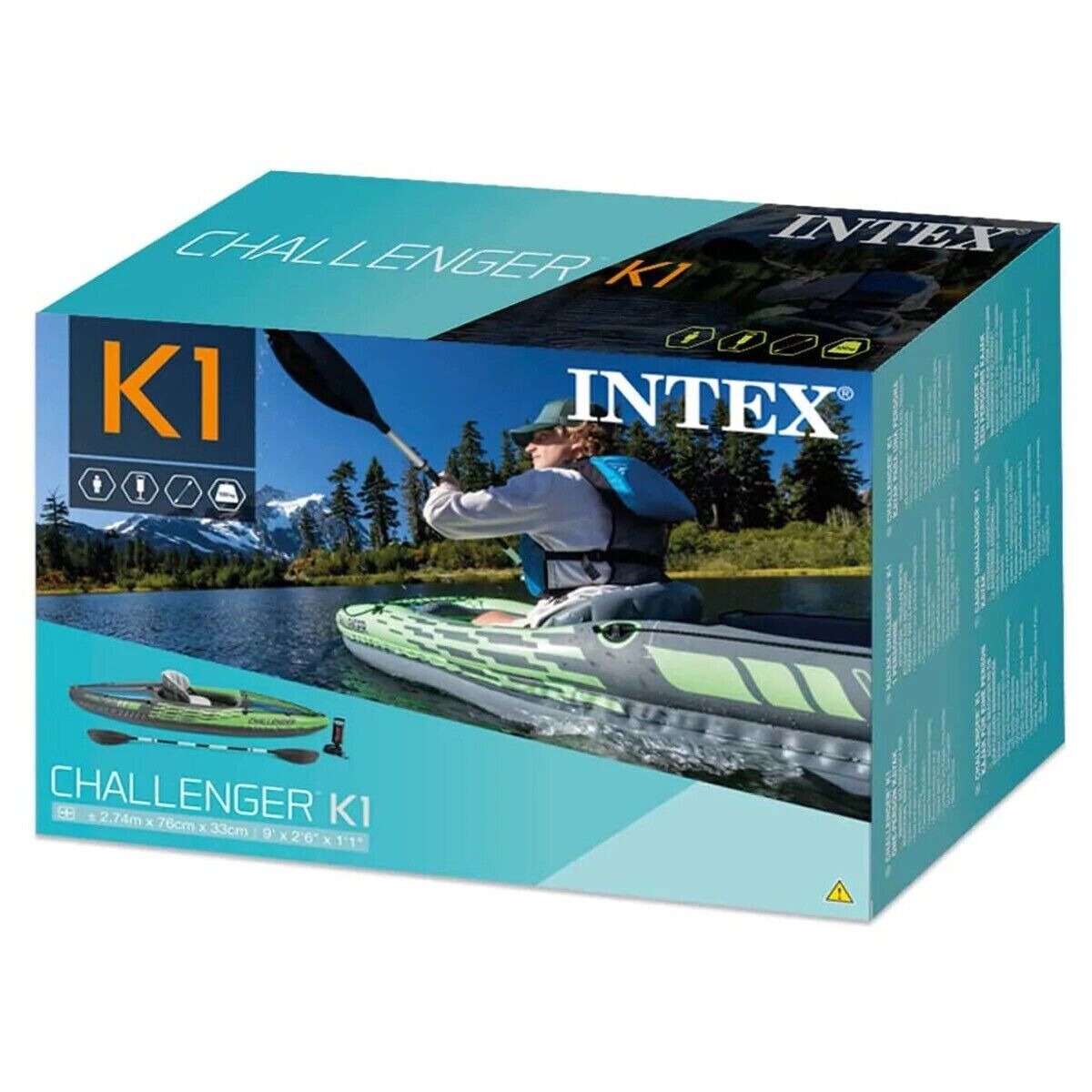 Intex Challenger Sports K1 Kayak Inflatable 1 Person Raft Lake Paddle Boat