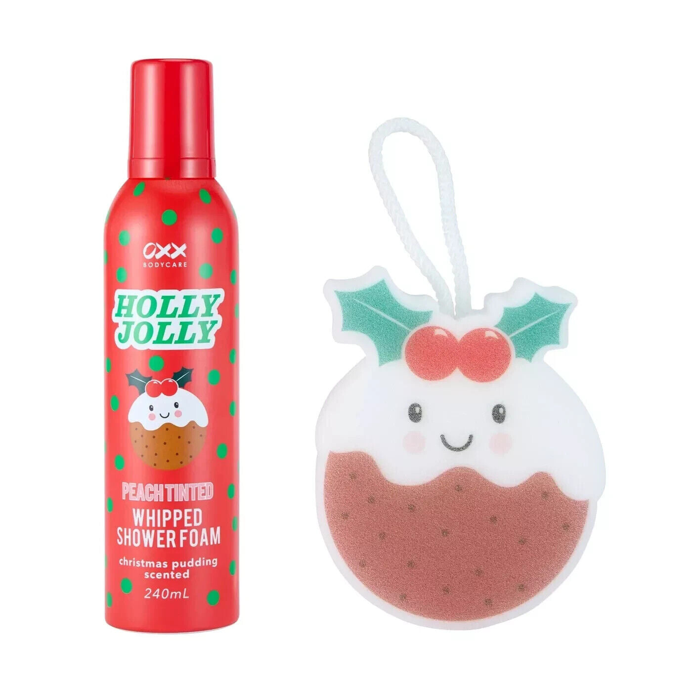 OXX Bodycare Holly Jolly - Whipped Shower Foam Set with Pudding Bath Sponge