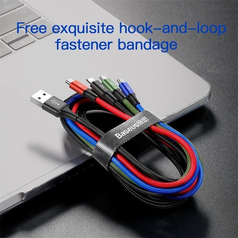 Baseus 4 in 1 Multi USB Charger Cable for iPhone Type-C Micro USB Nylon Braided