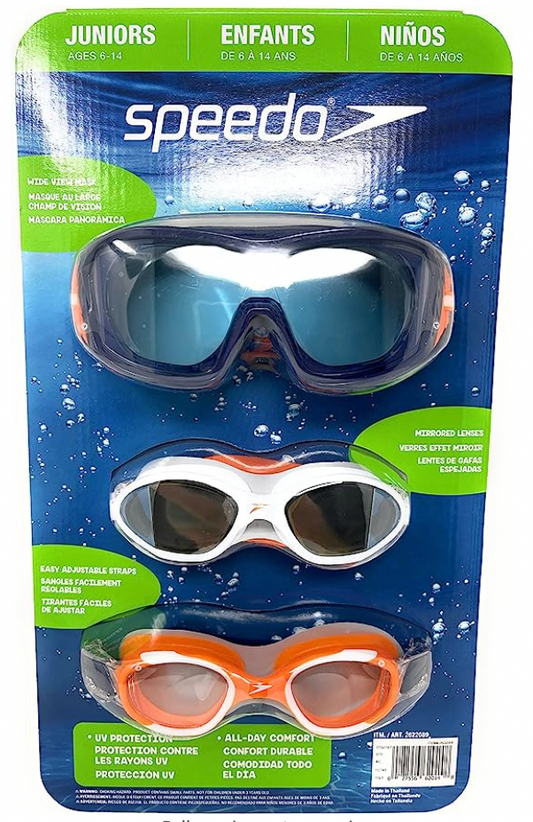 3x Speedo Junior Swim Goggles Wide View Mask Set Shape UV protection Ages 6-14
