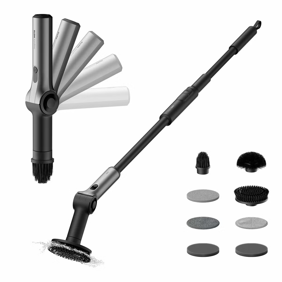 HOTO FLEXI Cordless Spin Scrubber QWQJA08 Adjustable Angles 8 Brush Heads Remote