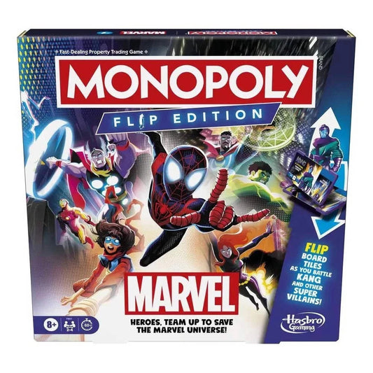 Monopoly Marvel Flip Edition Board Game Captain America, Ms. Marvel, Spider-Man