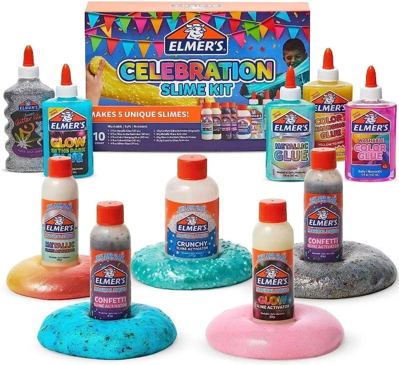 Elmer's Celebration Slime Kit 10 Count Assorted Magical Liquid Slime Activators