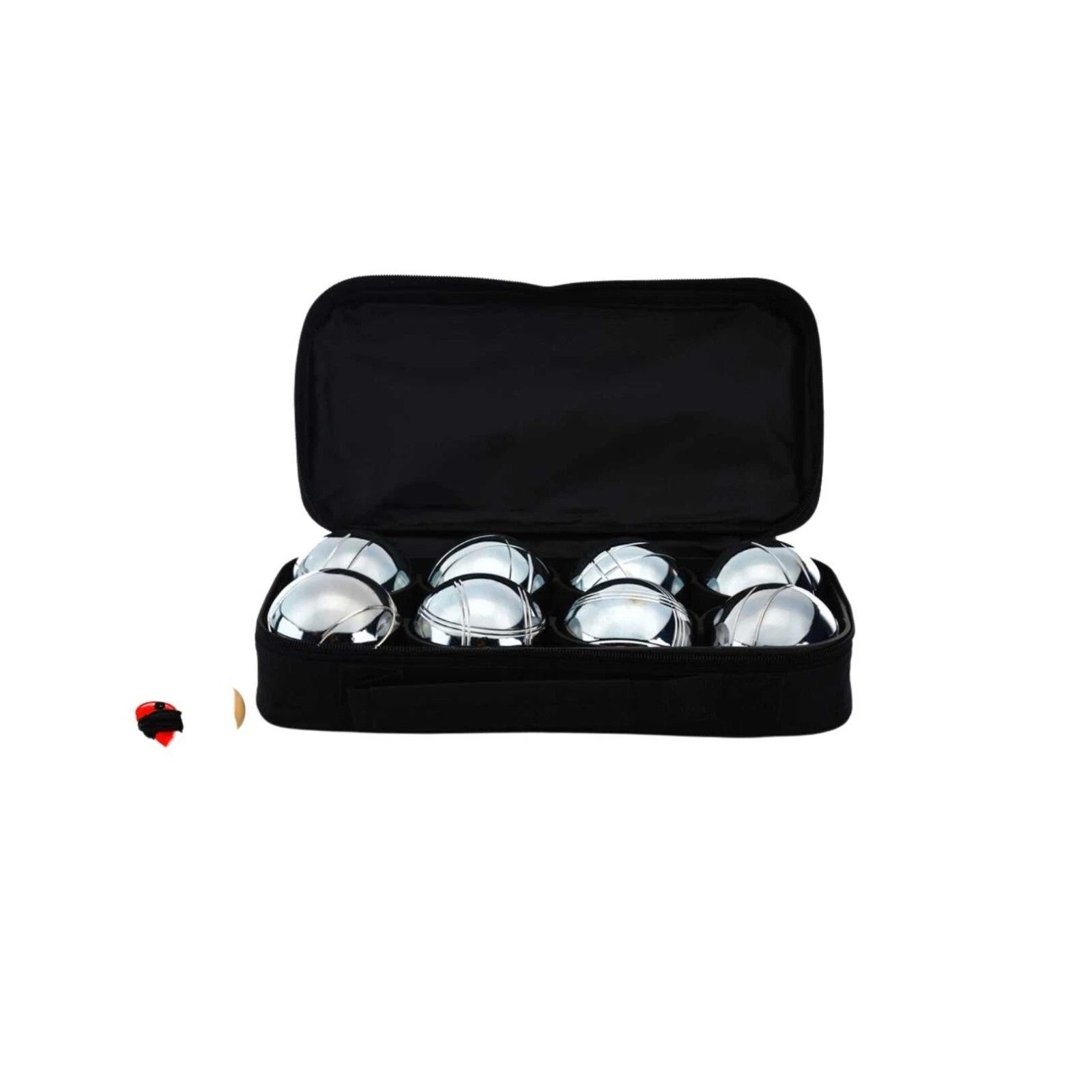 Silver metal Pétanque bocce balls set with a set of rules (Jenjo Games)