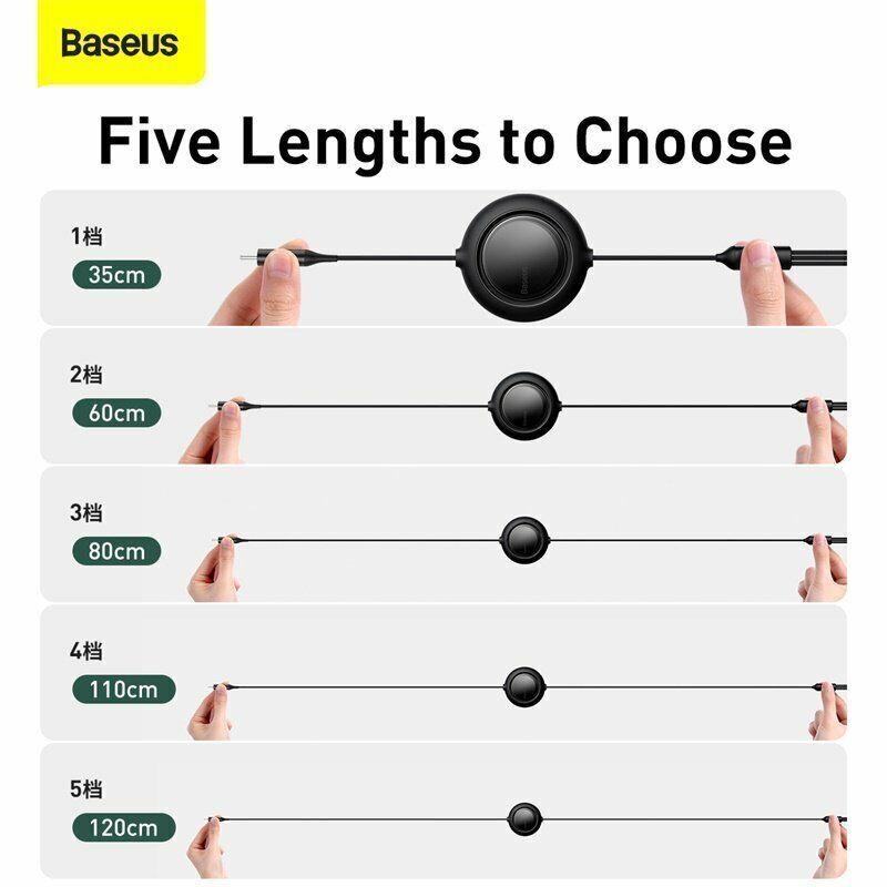 Baseus 3 in 1 100W Type C/20W USB A Cable Retractable Fast Charger for iPhone