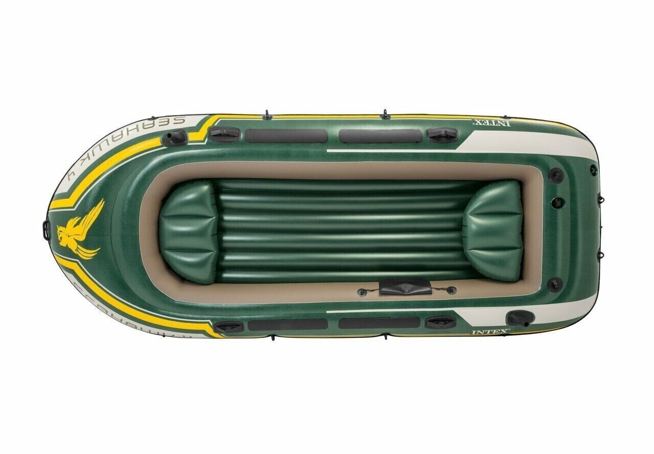 Intex Seahawk Inflatable 4 Person Boat Set Fishing Water Boating Pump Paddle Oar