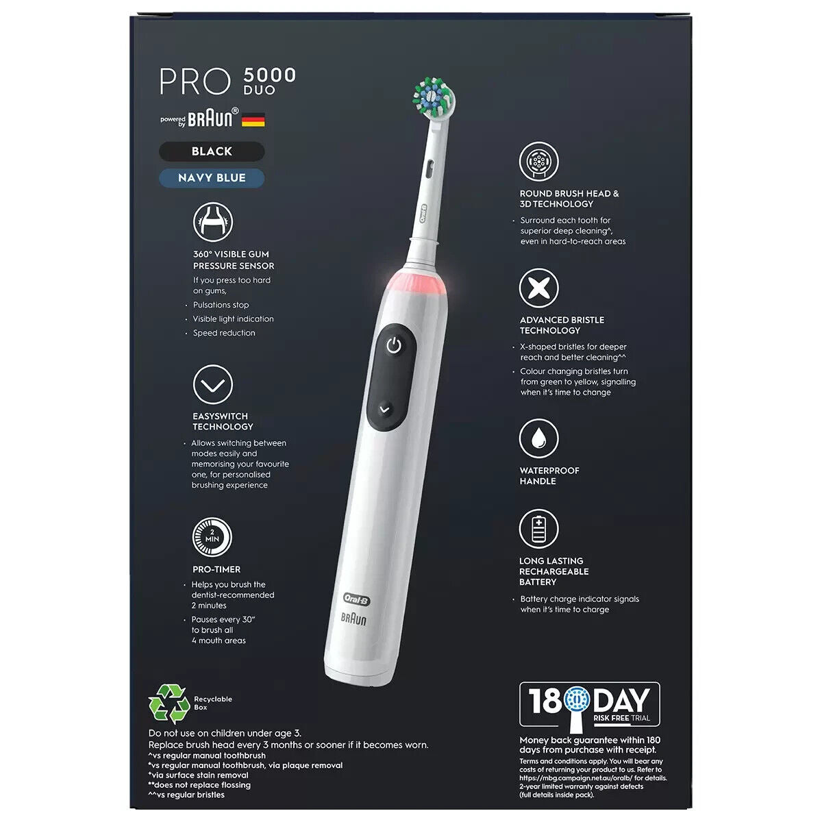 Oral-B Pro 5000 Electric Toothbrush Duo Pack Rechargeable PRESSURE SENSOR BRAUN