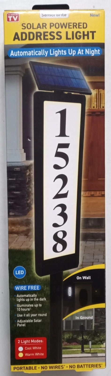 Sensor Brite Solar Powered Address Light - Brand New - Outdoor LED Sign Numbers