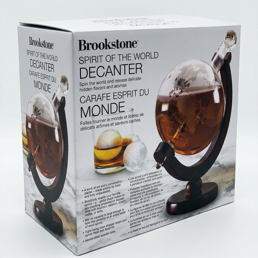 Brookstone Spirit Of The World 900ml Wine Decanter with  Handcrafted Wooden Base