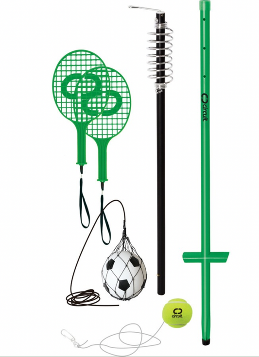 Circuit Tennis and Soccer 2-in-1 Totem Set Age 5+  Balls Rackets String Assorted