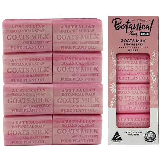 Australian Botanical Bar Soap 8 Pack x 200g Goats Milk And Raspberry
