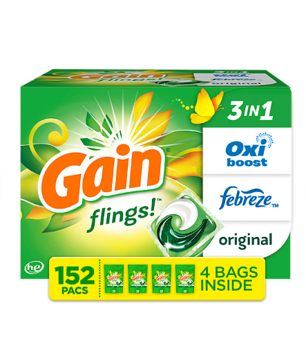 152 Packs Gain Flings Laundry Detergent Capsules Pods Original Oxi odor Remover