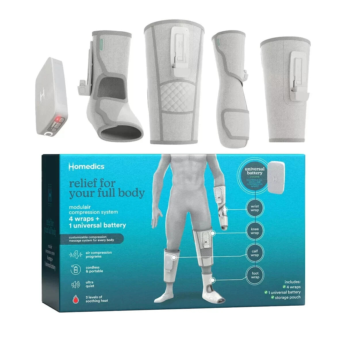 Homedics 4 in 1 Modulair Compression Massage Wraps Cordless Body System Bundle