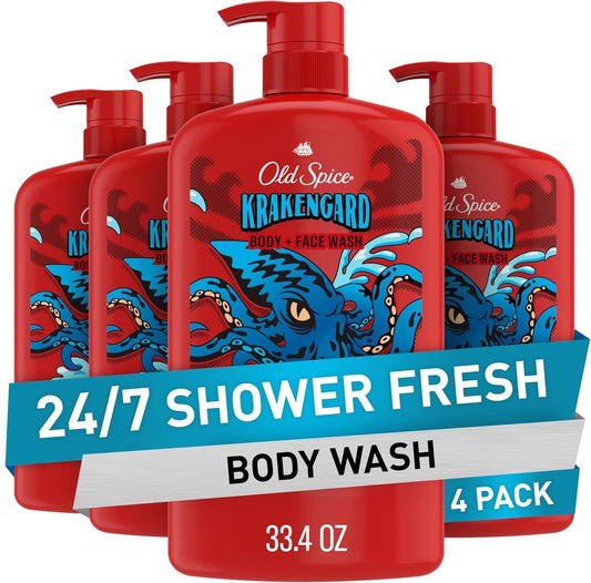 4 x 987ml Old Spice Krakengard 2-in-1 Body & Face Wash Deep Ocean Scent